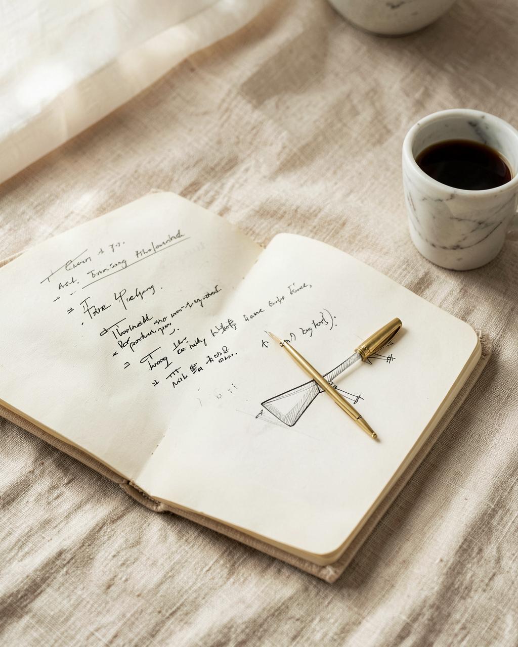 An open notebook with handwritten strategy notes.